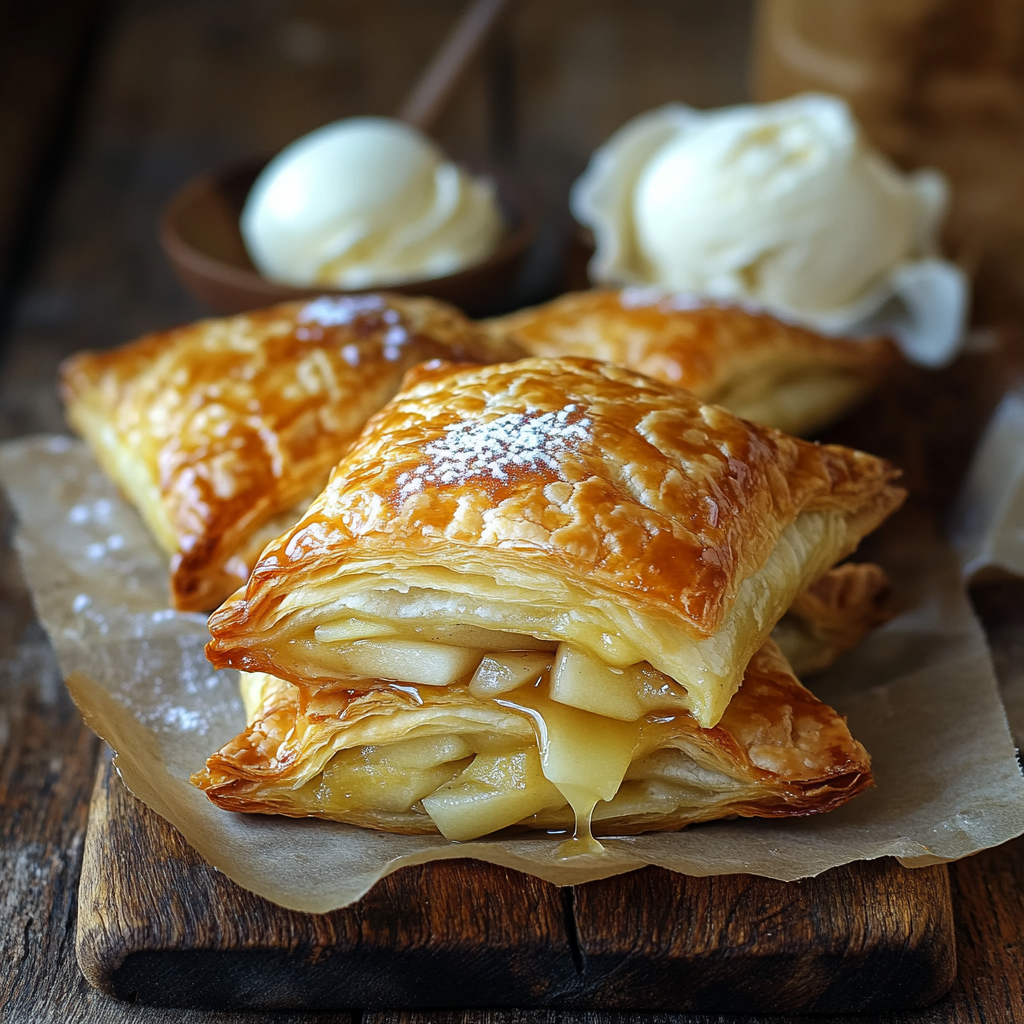 For this easy puff pastry dessert recipe, these homemade Apple Turnovers feature a delicious apple pie-like filling encased in flaky puff pastry. Perfect for a quick and delightful dessert, these turnovers are easy to make and sure to impress. Enjoy them warm with a drizzle of glaze or a scoop of vanilla ice cream. 