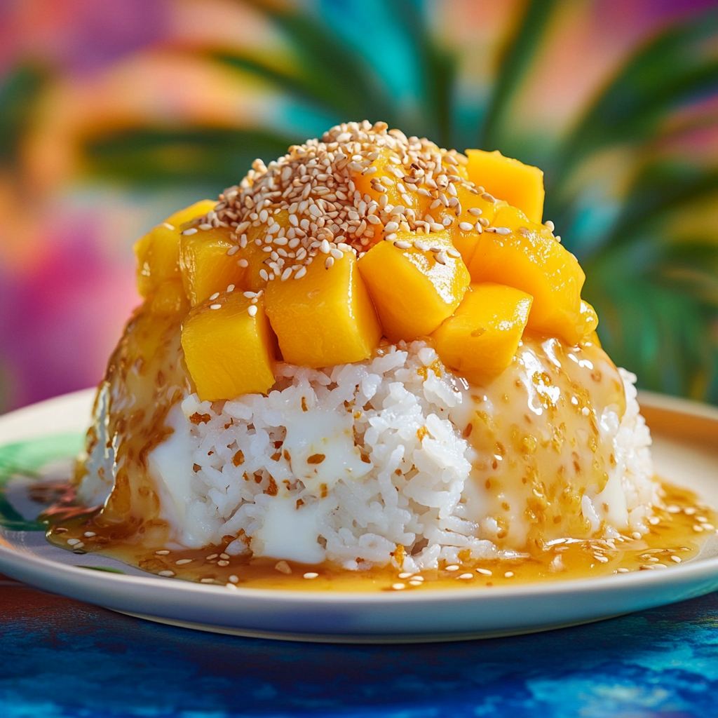Discover one of the best easy mango dessert recipes: a traditional Thai dessert featuring sweet sticky rice paired with ripe mango and a creamy coconut sauce. Perfect for a refreshing and satisfying treat.