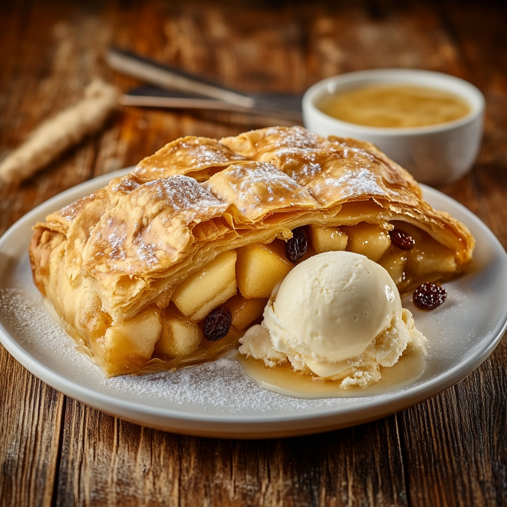 Experience the delightful taste of Apple Strudel (Apfelstrudel), a traditional German dessert. Our easy German dessert recipes guide you through making this flaky pastry filled with spiced apples and raisins, ideal for any festive gathering or cozy night in.