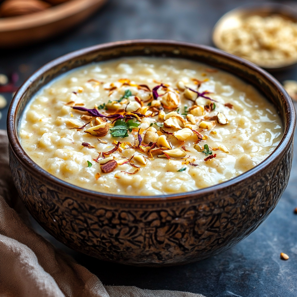 Indian Rice Pudding Recipe: traditional Rice Kheer recipe. This creamy rice pudding, made with basmati rice, milk, and flavored with cardamom and saffron, is simple to prepare and ideal for festive occasions.