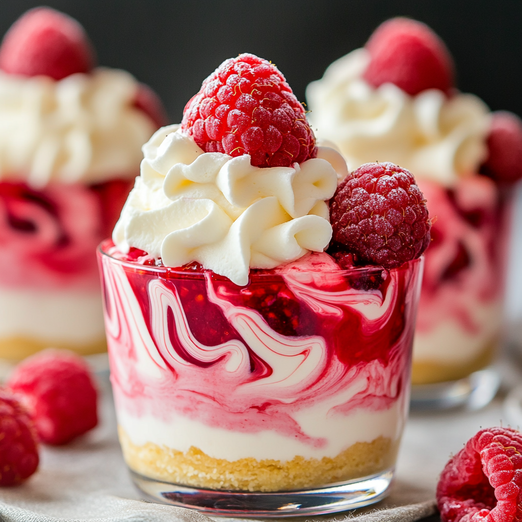 Delight in the rich and creamy flavors of Raspberry Cheesecake Cups. These individual servings feature a smooth cheesecake base with a vibrant raspberry swirl, creating a visually appealing and delicious dessert. Perfect for any occasion, these easy dessert cup recipes are sure to impress and satisfy your sweet cravings.