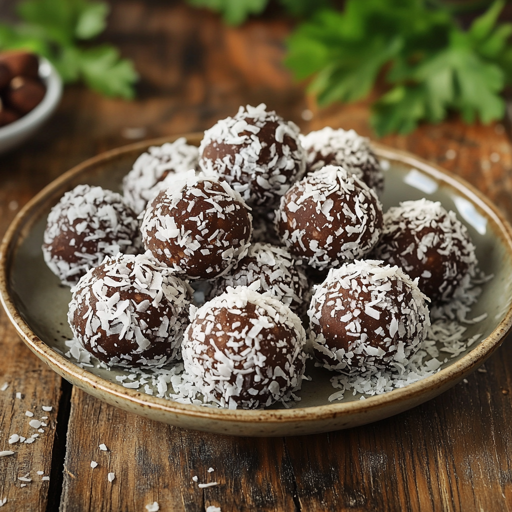 Indulge in Chocolate Coconut Date Balls, sweet and chewy treats with rich chocolate and coconut flavors. Perfect for those seeking easy kid dessert recipes no-bake and quick 10 minute dessert ideas.