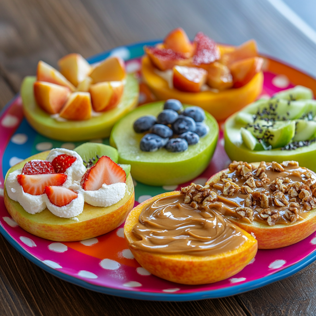 Discover the joy of making Apple Donuts, a healthy and fun treat where apple slices are decorated to look like donuts with various toppings. Perfect for those searching for easy kid dessert recipes no-bake and 10 minute easy dessert recipes no bake.