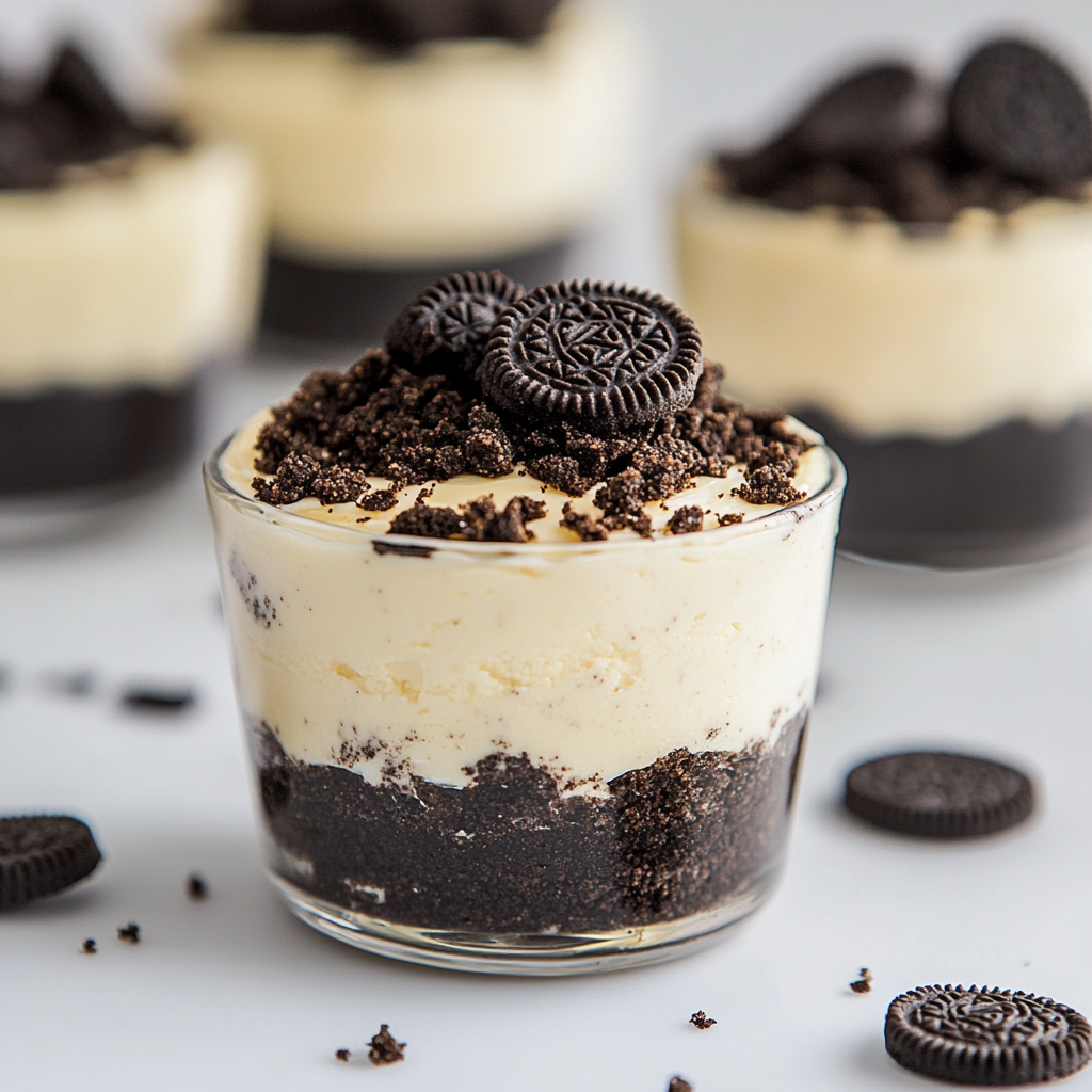 Delight your taste buds with this Oreo Cheesecake Cups, one of the most irresistible easy dessert cup recipes. This recipe features a rich, creamy cheesecake filling mixed with crunchy Oreo pieces, creating a perfect balance of textures and flavors in every bite.