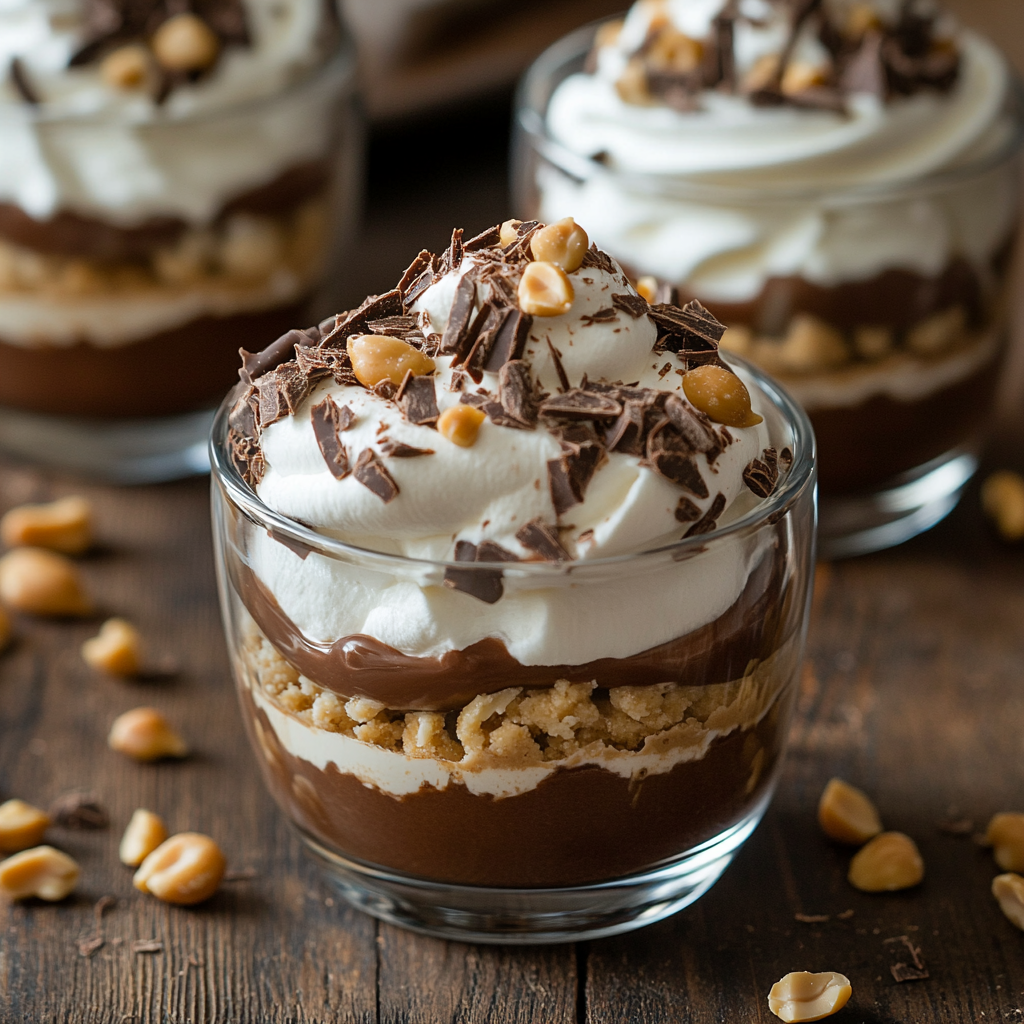 Indulge in the rich and creamy layers of Chocolate Peanut Butter Parfait Cups. These decadent desserts feature smooth chocolate pudding and fluffy peanut butter mousse, creating a perfect harmony of flavors. Ideal for any occasion, these easy dessert cup recipes are sure to satisfy any chocolate lover’s cravings.