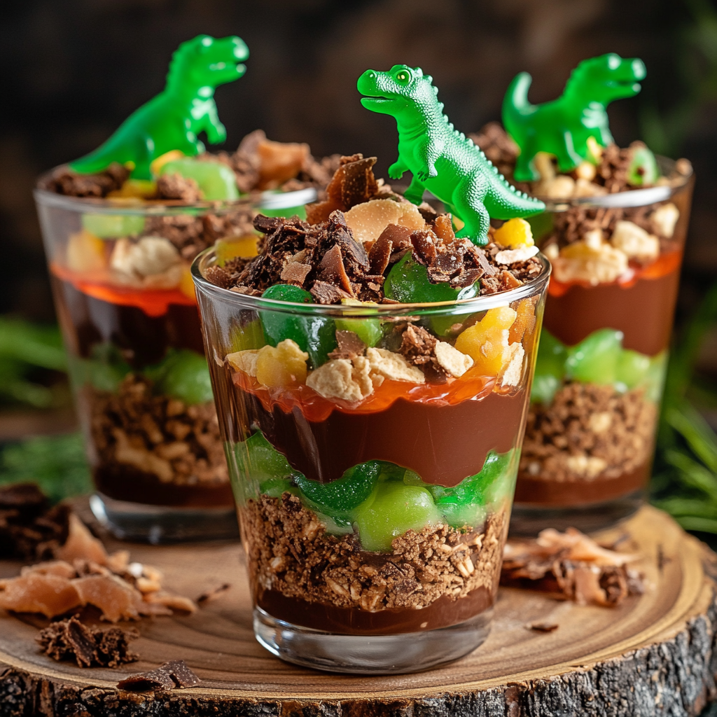 Make snack time exciting with Dinosaur Dirt Cups, fun and edible treats featuring chocolate pudding, crushed cookies, and gummy dinosaurs. Perfect for those looking for easy kid dessert recipes no-bake and quick 10 minute dessert ideas.